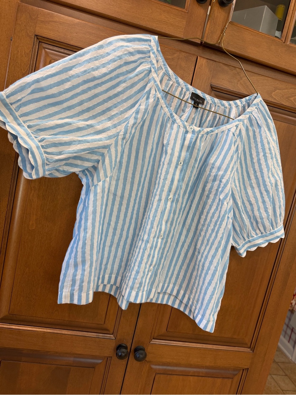 Talbots Striped Button-Front Puff Sleeve Blouse XL